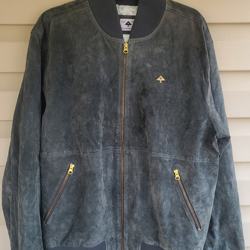 Lifted Research Group LRG Green Suede Leather Bomber Jacket Men's large Used
